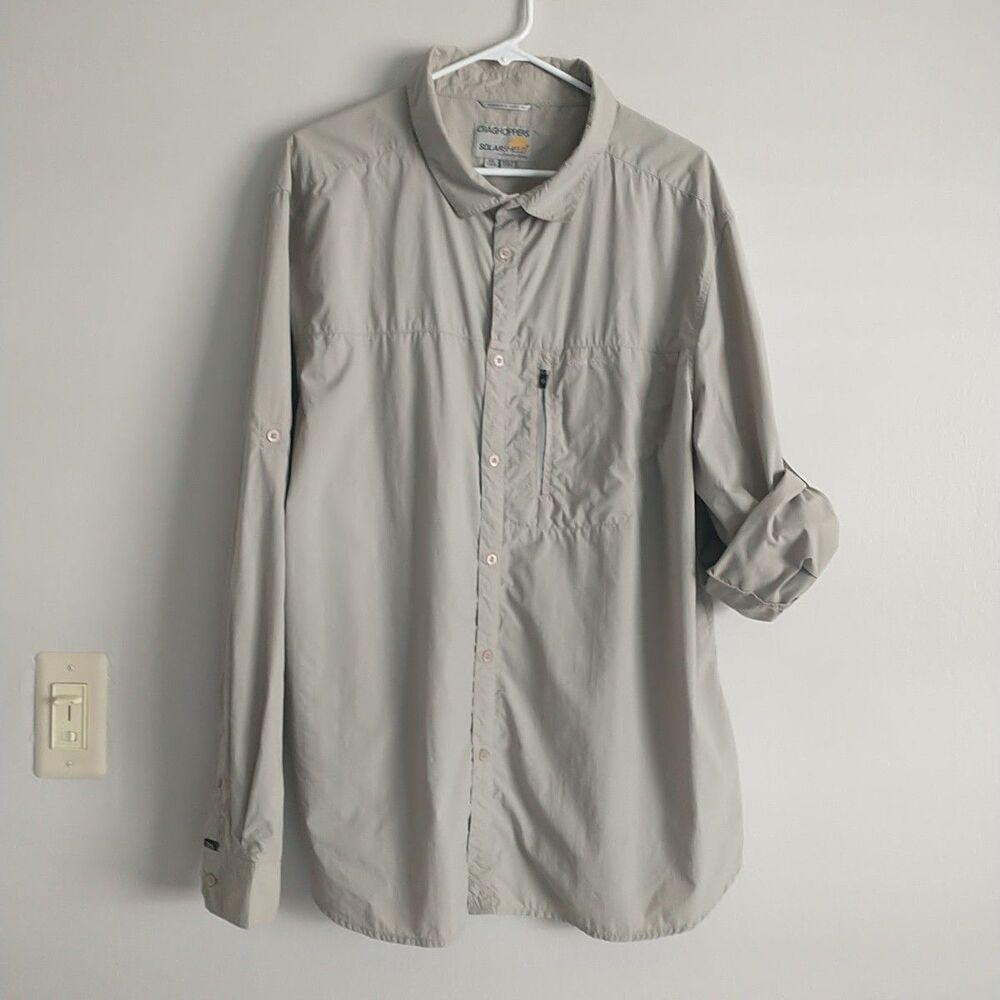 Craghoppers Shirt Mens 2XL Beige SolarShield Hiking Outdoors Button Roll Tab Slv